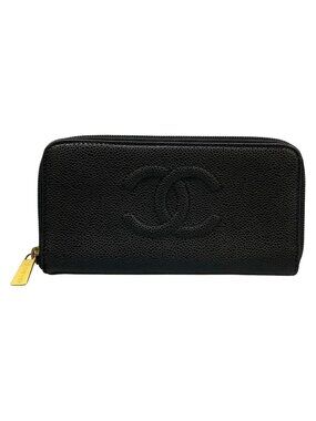 Chanel Wallet Black Zip Around Gold